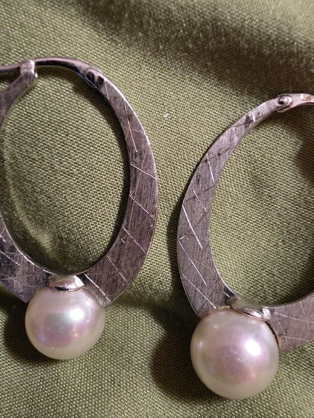 Sterling Silver Hoop Earrings with Pearl Drops - Women Jewelry